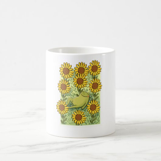 Cute Whimsical Frog And Sunflowers Illustration Kaffeetasse (Mittel)