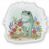 Cute Whimsical Frog In Flower Garden Illustration Aufkleber (Vorderseite)