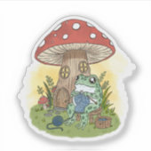 Cute Whimsical Frog Knitting Illustration Aufkleber (Vorderseite)