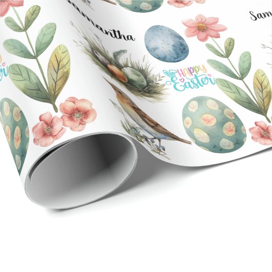Cute Whimsical Happy Easter Eggs Customized Name  Geschenkpapier (Rolleneckpunkt)