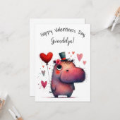 Cute Whimsical Hippo Valentine's Day Flat Karte (Vorderseite/Rückseite Beispiel)