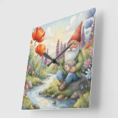 Cute Whimsical nursery gnome forest wall clock Quadratische Wanduhr (Winkel)