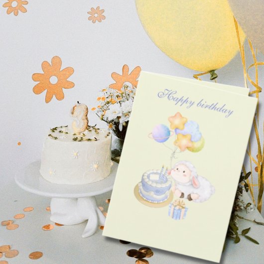 Cute whimsical Pastel Lamb Birthday Design Karte