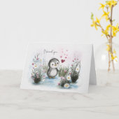 Cute Whimsical Penguin Love Valentine Karte (Gelbe Blume)