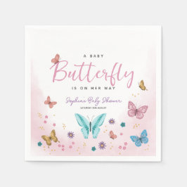Cute Whimsical Pink Butterfly Girls Baby Shower Serviette