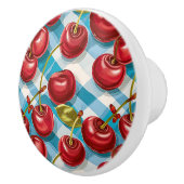 Cute Whimsical Retro Mid-Century Cherries & Plaid Keramikknauf (Rechts)