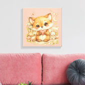 Cute Whimsical Watercolor Animal Leinwanddruck (Insitu (Wohnzimmer))
