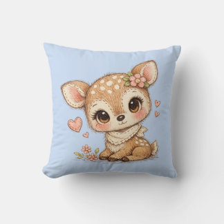 Cute Whimsical Watercolor Animal Throw Pillow Kissen