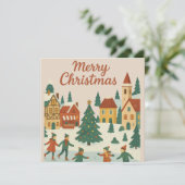 Cute Whimsical Winter Town Merry Christmas Card Karte (Stehend Vorderseite)
