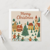 Cute Whimsical Winter Town Merry Christmas Card Karte (Vorderseite/Rückseite Beispiel)