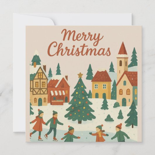 Cute Whimsical Winter Town Merry Christmas Card Karte (Vorderseite)
