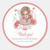 Cute Whimsy Fairy Pink Flowers Girl Birthday Stick Runder Aufkleber (Vorderseite)