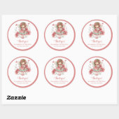 Cute Whimsy Fairy Pink Flowers Girl Birthday Stick Runder Aufkleber (Blatt)