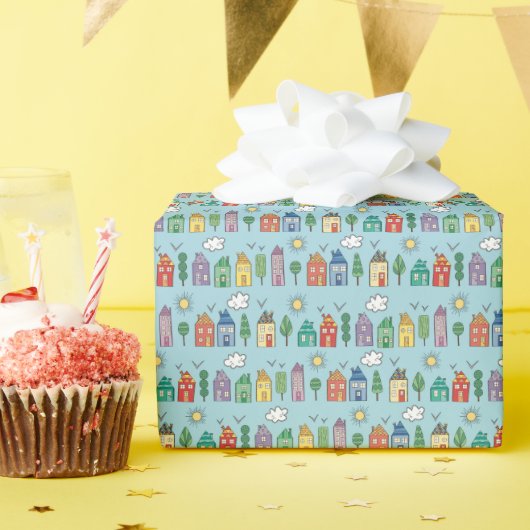 Cute Whimsy Neighborhood Wrapping Paper Roll Geschenkpapier (Geburtstagsparty)