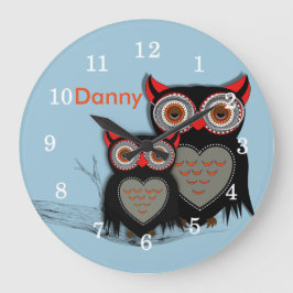Cute Whimsy Owls Illustration Große Wanduhr