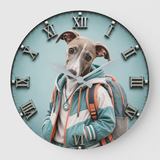Cute Whippet Puppy Große Wanduhr (Vorderseite)