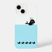 Cute White and Blue Custom Initial Black Whale iPhone Hülle (Rückseite)