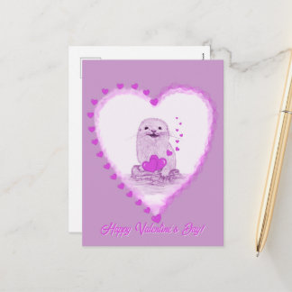 Cute White Baby Sea Otter , Happy Valentines Day Feiertagspostkarte