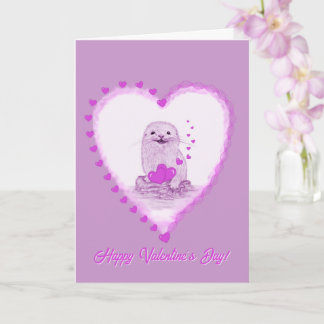Cute White Baby Sea Otter , Happy Valentines Day Karte