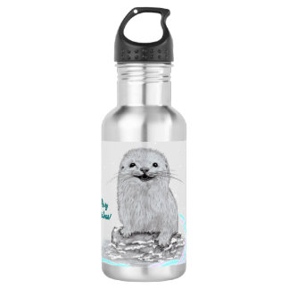 Cute White Baby Sea Otter , Merry Christmas Edelstahlflasche