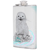 Cute White Baby Sea Otter , Merry Christmas Flachmann (Links)