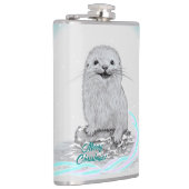 Cute White Baby Sea Otter , Merry Christmas Flachmann (Rechts)