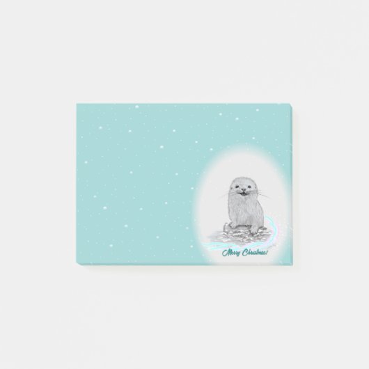 Cute White Baby Sea Otter , Merry Christmas Post-it Klebezettel (Vorderseite)