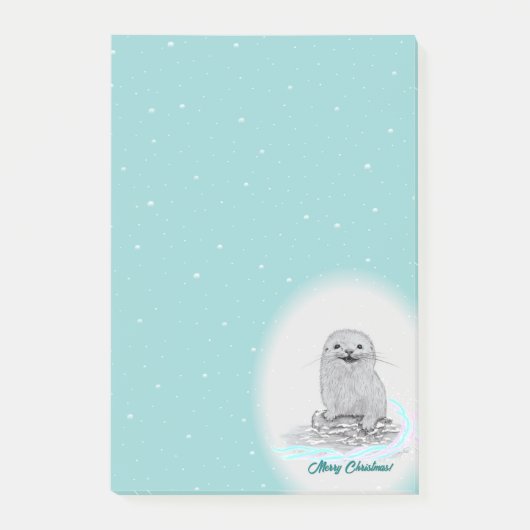 Cute White Baby Sea Otter , Merry Christmas Post-it Klebezettel (Vorderseite)