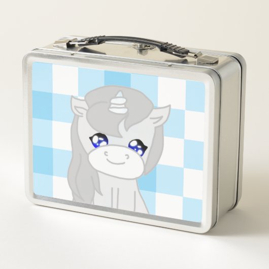 Cute White & Blue Unicorn Themed Lunchbox (Rückseite)
