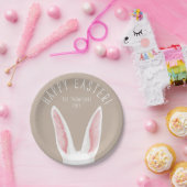 Cute White Bunny Ears On Beige Happy Easter Pappteller (Party)