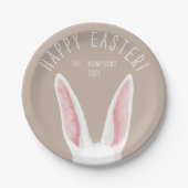 Cute White Bunny Ears On Beige Happy Easter Pappteller (Vorderseite)