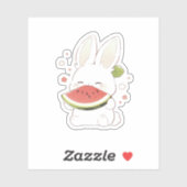 Cute White Bunny Eating Watermelon Sticker (Blatt)