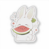 Cute White Bunny Eating Watermelon Sticker (Vorderseite)