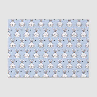 Cute White Bunny Faces and Hearts Pattern Blue Seidenpapier