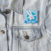 Cute White Bunny Pool Party Personalised Button (Beispiel)