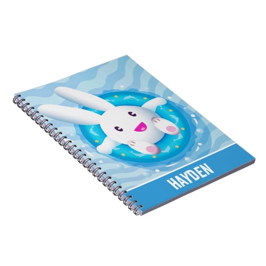 Cute White Bunny Pool Party Personalised Notizblock (Rechte Seite)