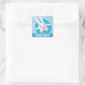 Cute White Bunny Pool Party Personalised Quadratischer Aufkleber (Tasche)