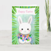 Cute White Bunny Rabbit Custom Text Happy Easter Karte (Vorderseite)