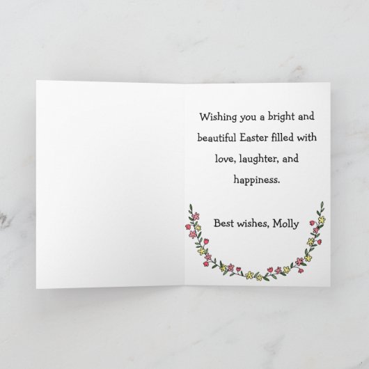 Cute White Bunny Rabbit Custom Text Happy Easter Karte (Innenseite)