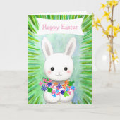 Cute White Bunny Rabbit Custom Text Happy Easter Karte (Gelbe Blume)