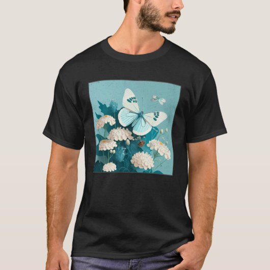 Cute White Butterfly Illustration Flowers Minimal T-Shirt (Vorderseite)