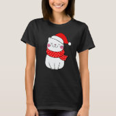 Cute White Cat Christmas Santa Hat Scarf Cat T-Shirt (Vorderseite)