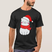 Cute White Cat Christmas Santa Hat Scarf Cat T-Shirt (Vorderseite)
