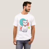 Cute White Cat Fish Collar T-Shirt (Vorne ganz)