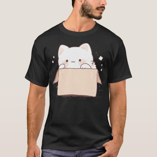 Cute White Cat in a Box Japanese Kawaii Cartoon Gr T-Shirt (Vorderseite)