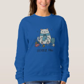 Cute White Cat Knitting Blue Yarn Cozy Design Sweatshirt (Vorderseite)