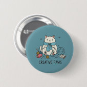 Cute White Cat Knitting Blue Yarn Hobbyist Design Button (Vorne & Hinten)