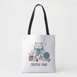 Cute White Cat Knitting Hobbyist Accessory Design Tasche