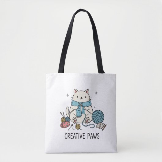 Cute White Cat Knitting Hobbyist Accessory Design Tasche (Vorderseite)