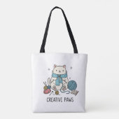 Cute White Cat Knitting Hobbyist Accessory Design Tasche (Rückseite)